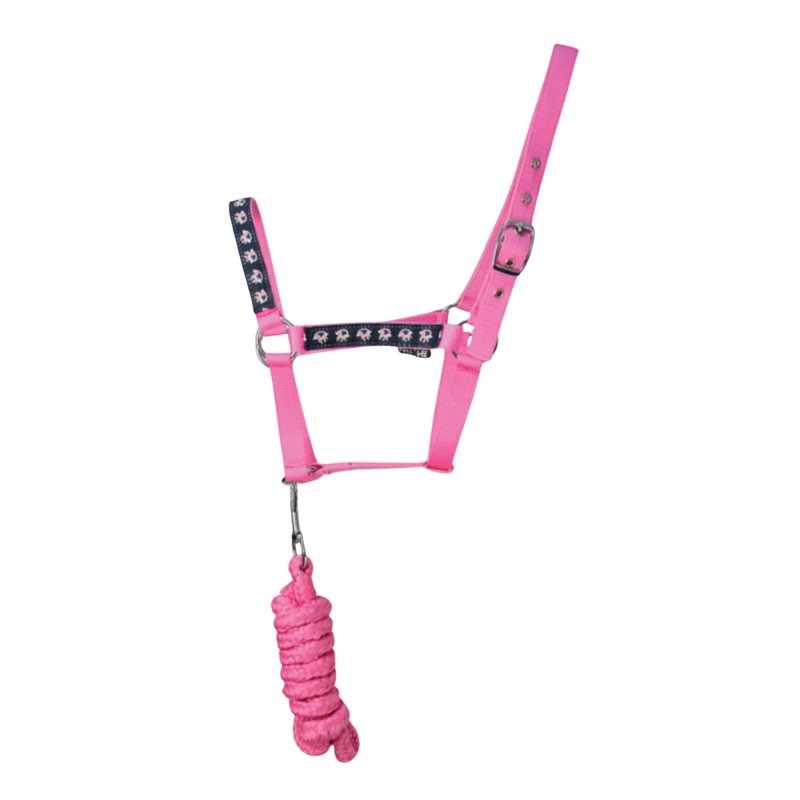 Hy Unicorn Head Collar and Lead Rope - Navy/Pink
