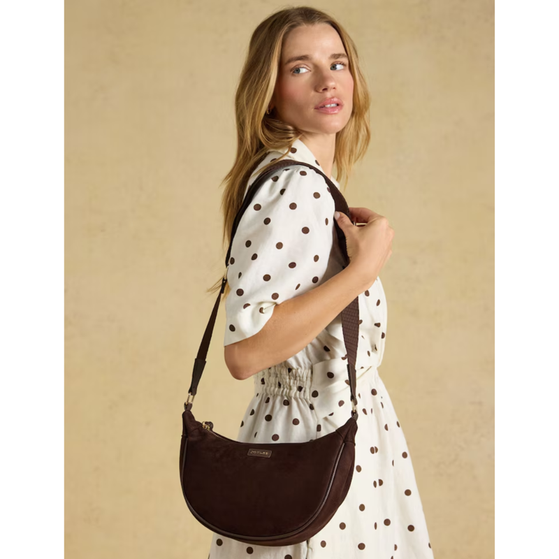 Joules Half Moon Suedette Cross Body Bag -  Chocolate Brown-1