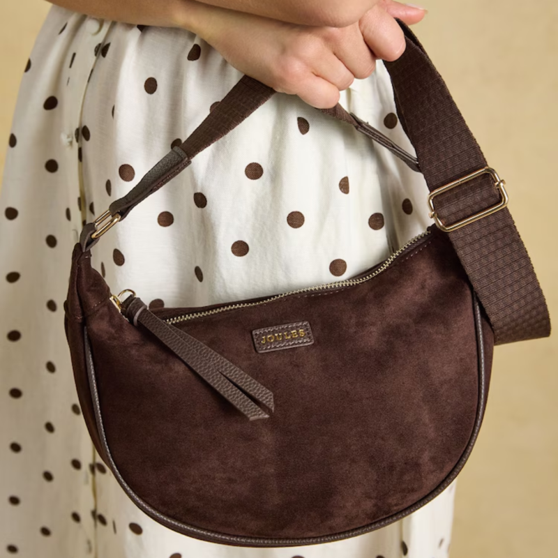 Joules Half Moon Suedette Cross Body Bag -  Chocolate Brown-2