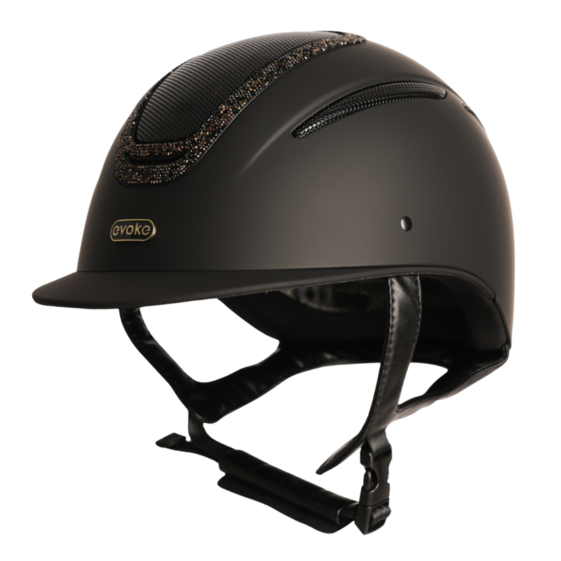 Evoke Elara Classic Peak Riding Hat - Black/Gold Crystal Frame