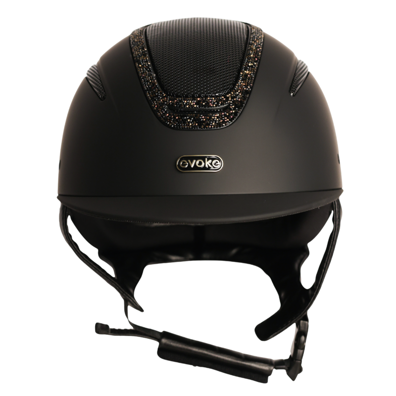Evoke Elara Classic Peak Riding Hat - Black/Gold Crystal Frame-2