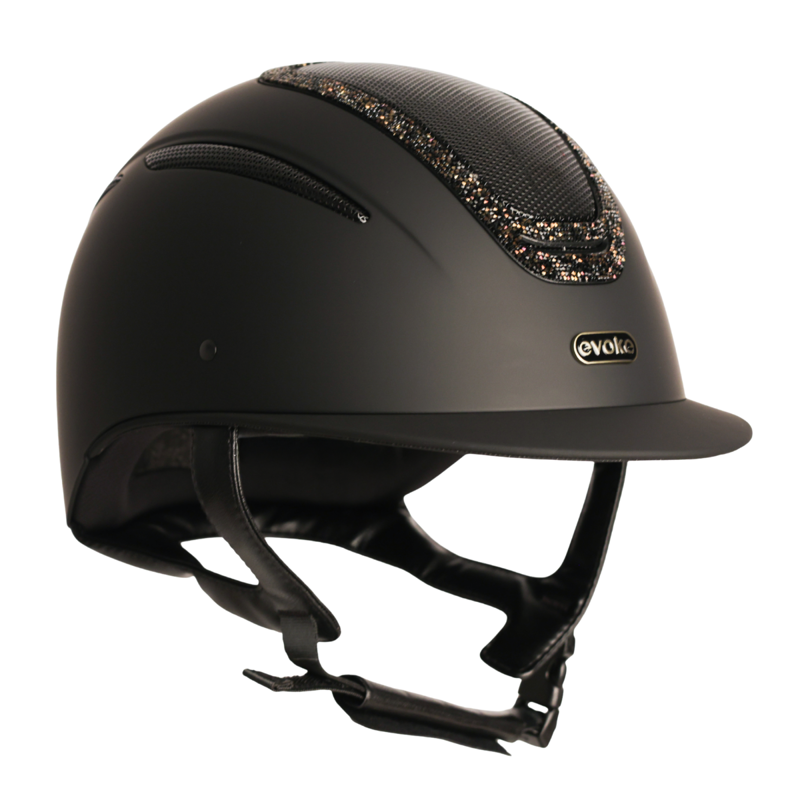 Evoke Elara Classic Peak Riding Hat - Black/Gold Crystal Frame-1