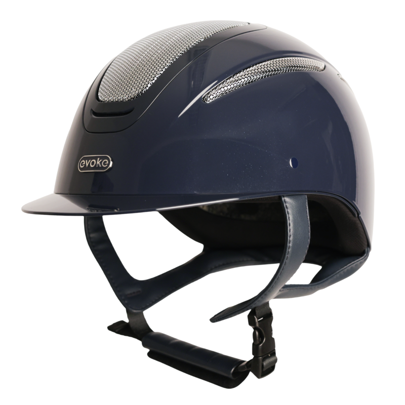 Evoke Elara Classic Peak Riding Hat - Navy Metallic/Silver Chrome