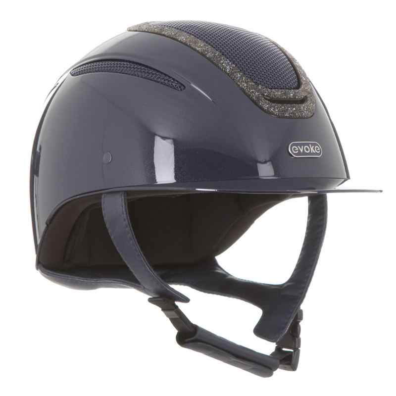 Evoke Elara Classic Peak Riding Hat - Navy Metallic/Steel Crystal Frame-2