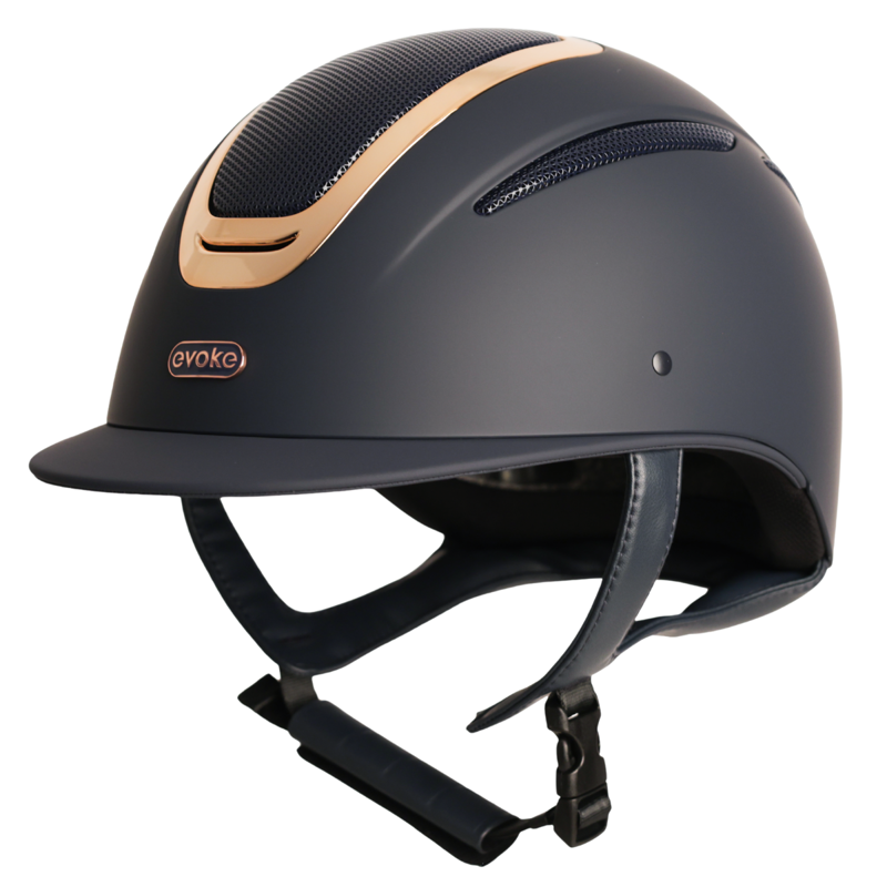 Evoke Elara Classic Peak Riding Hat - Navy/Rose Gold
