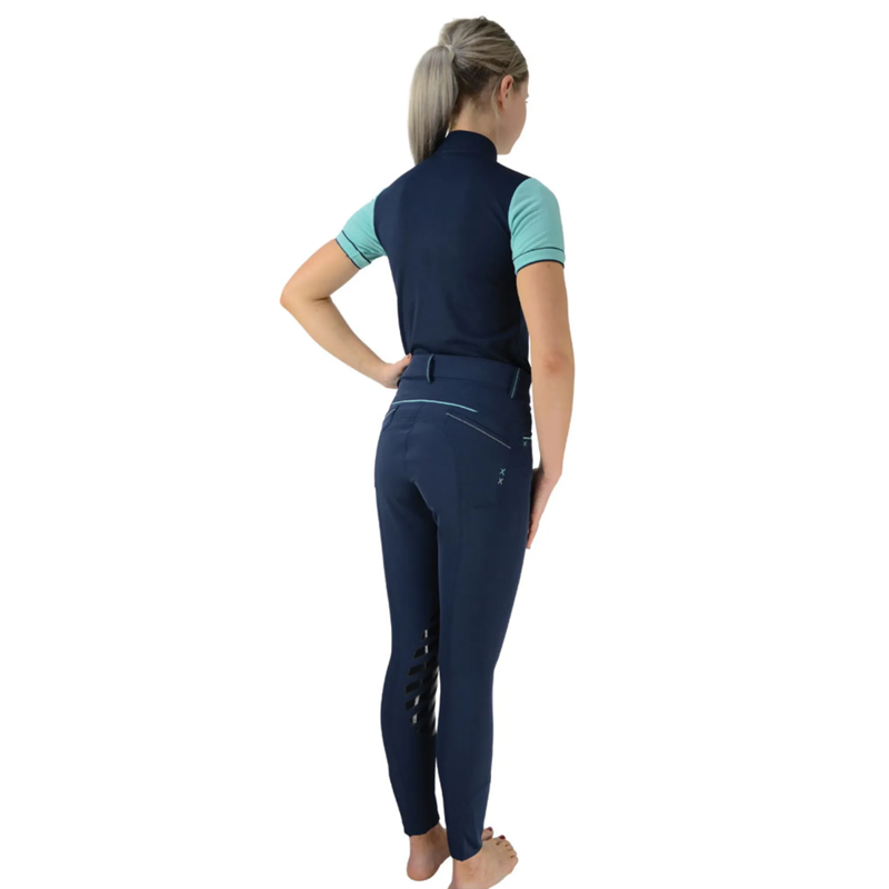 Hy Equestrian Mizs Beatrice Silicone Breeches - Navy/Peppermint Green - 22 inch-2