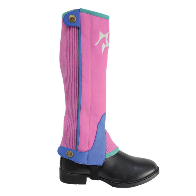 Hy Equestrian Children's Zeddy Three Tone Amara Chaps - Flamingo Pink/Cobalt Blue/Turquoise