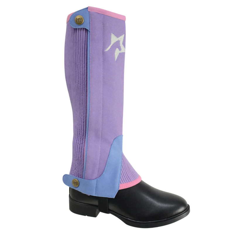 Hy Equestrian Children's Zeddy Three Tone Amara Chaps - Floral Lavender/Petrol Blue/Pink Powder Blush
