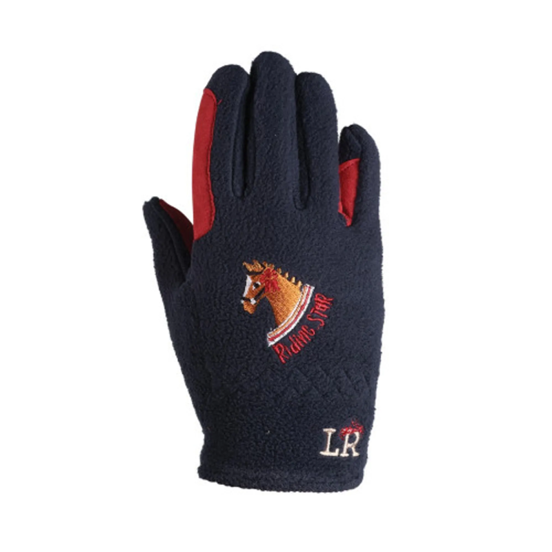 Little Rider Riding Star Collection Fleece Riding Gloves - Navy/Burgundy - XL