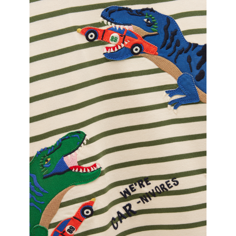 Joules Boy's Finlay Applique Long Sleeve T-Shirt - Green Stripe-3