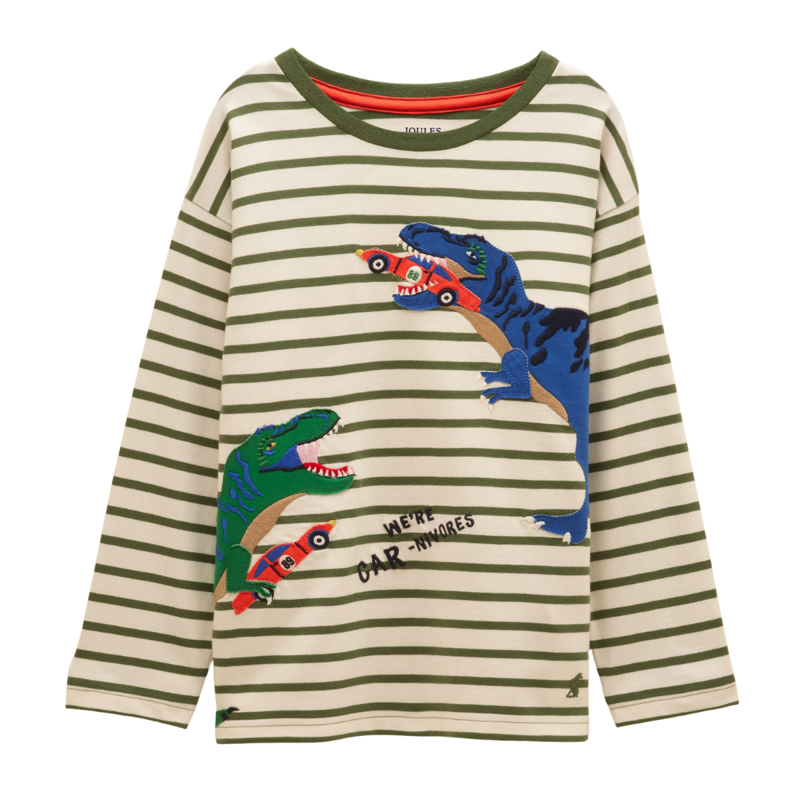 Joules Boy's Finlay Applique Long Sleeve T-Shirt - Green Stripe