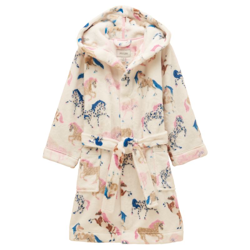 Joules Girls' Snug Dressing Gown - Cream Horse