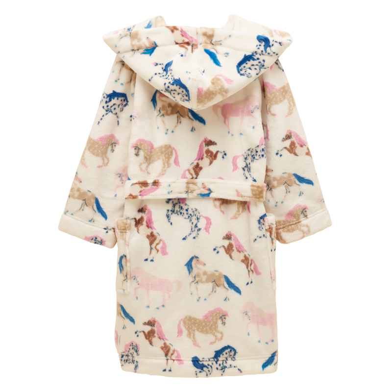 Joules Girls' Snug Dressing Gown - Cream Horse-1