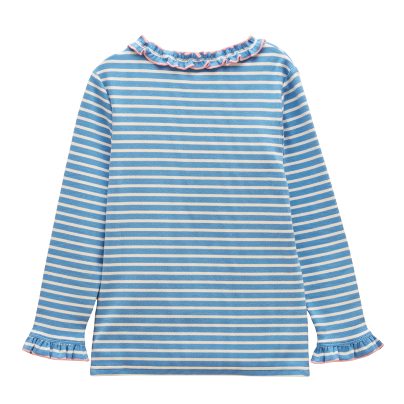 Joules Girls' Sophie Long Sleeve Ribbed Top - Cream/Blue-1