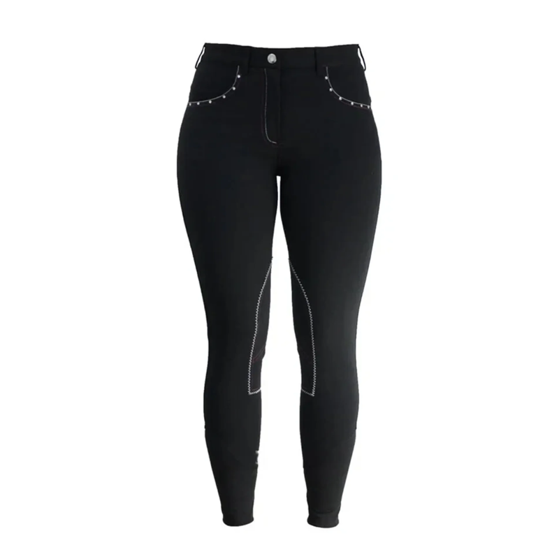 Hy Equestrian Diamante Ladies Breeches - Black/Berry - 26