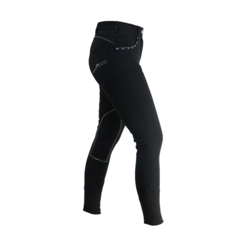Hy Equestrian Diamante Ladies Breeches - Black/Berry - 26-1