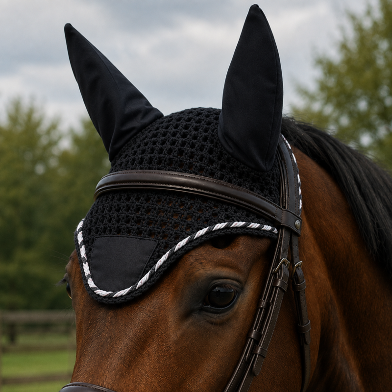 Hy Deluxe Cotton Fly Veil With Cord Binding - Black/White/Metallic Silver