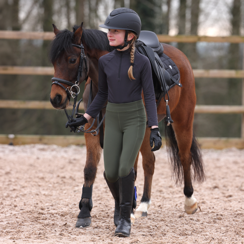 Aubrion Young Rider React Winter Tights - Khaki-13
