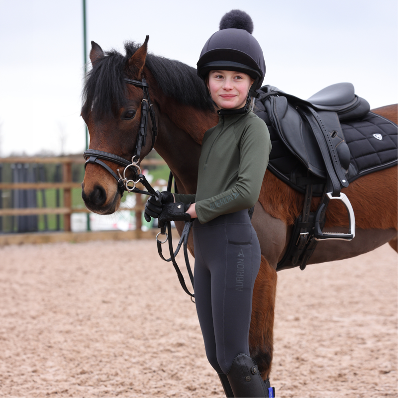 Aubrion Young Rider React Winter Tights - Charcoal-11