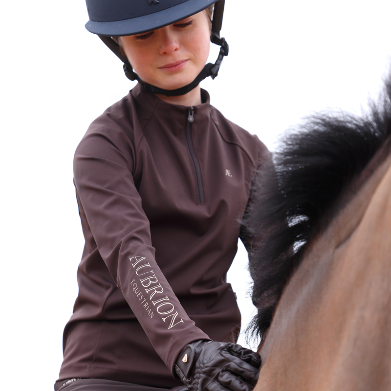 Aubrion Equestrian Young Rider Winter Long Sleeve Base Layer - Espresso-12