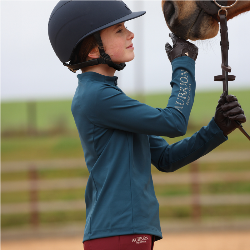 Aubrion Equestrian Young Rider Winter Long Sleeve Base Layer - Estate Blue-11