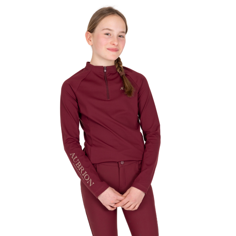 Aubrion Equestrian Young Rider Winter Long Sleeve Base Layer - Port