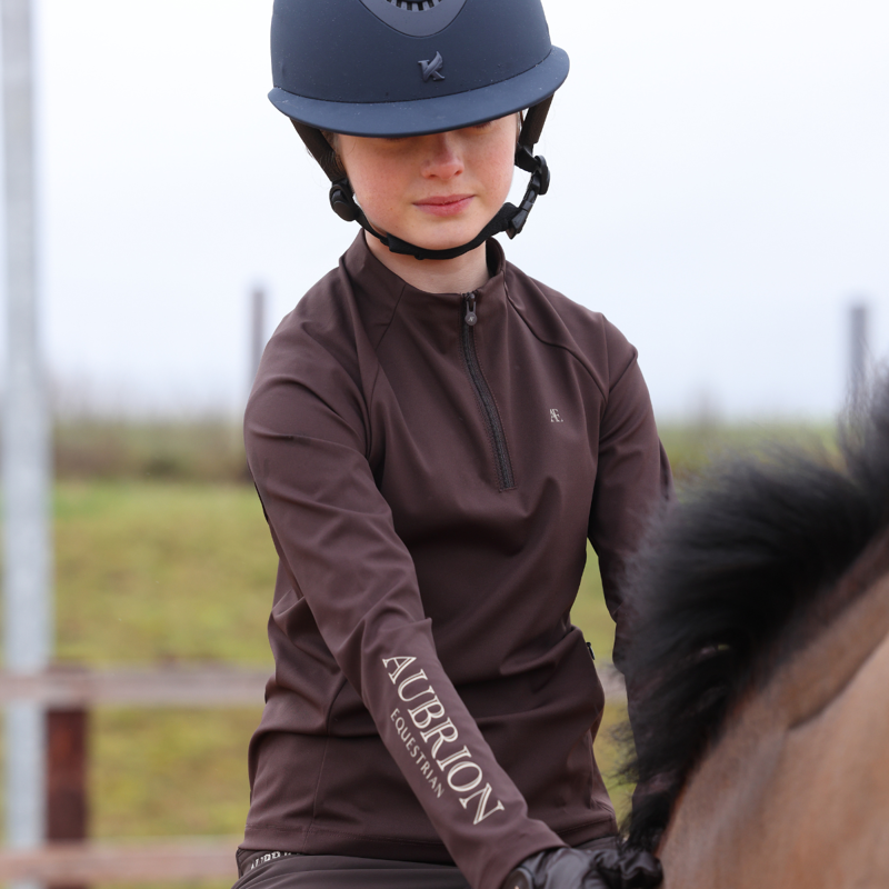 Aubrion Equestrian Young Rider Winter Long Sleeve Base Layer - Espresso-11