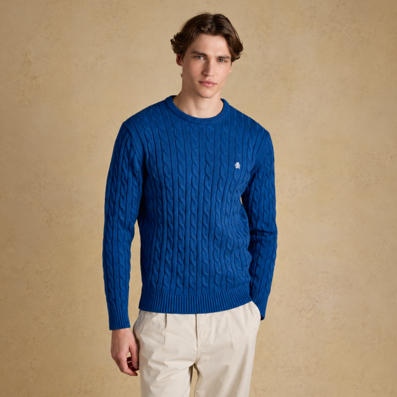Joules Mens' Hillside Cable Crew Neck Knit Jumper - Navy