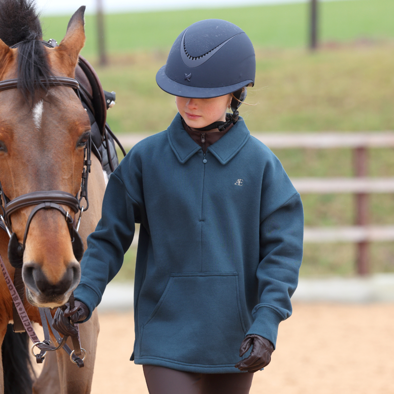 Aubrion Equestrian Young Rider Quarter Zip Sweater - Estate Blue-11