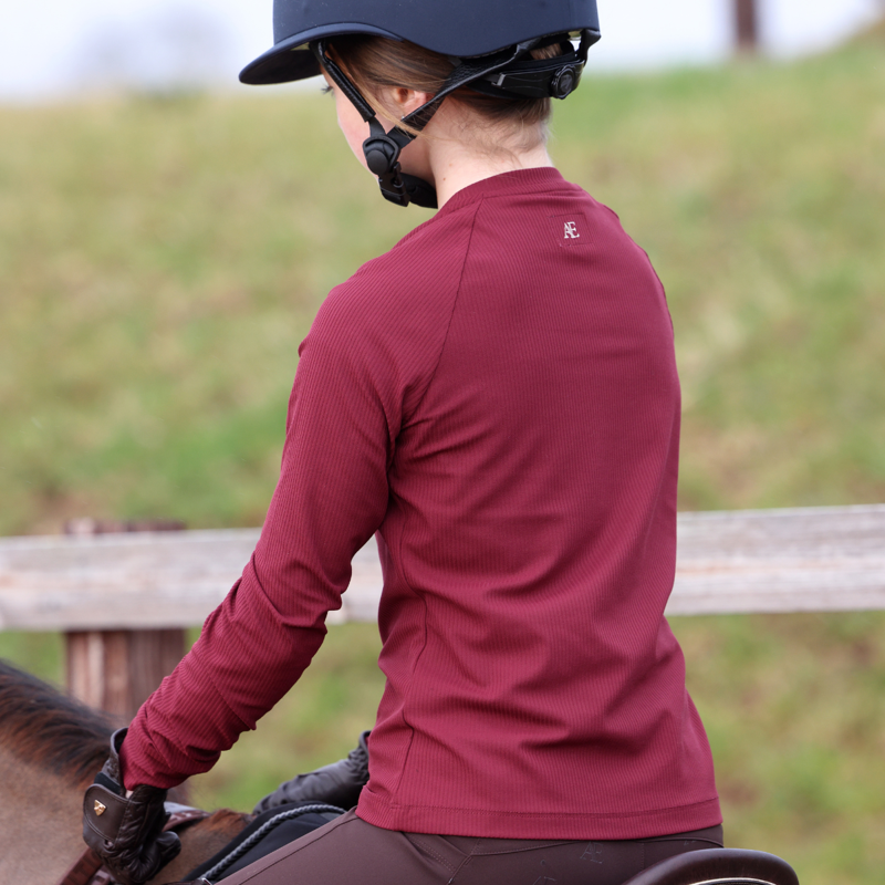 Aubrion Equestrian Young Rider Ribbed Long Sleeve Top - Port-7