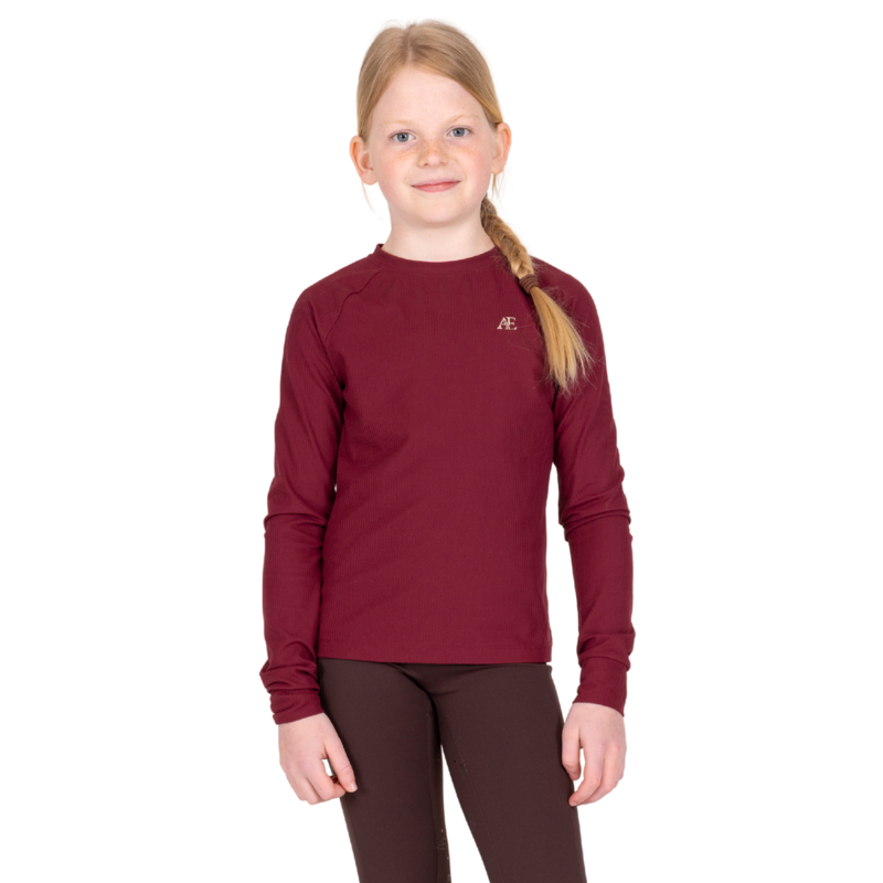 Aubrion Equestrian Young Rider Ribbed Long Sleeve Top - Port