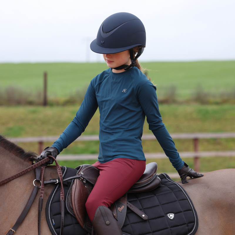 Aubrion Equestrian Young Rider Ribbed Long Sleeve Top - Estate Blue-9
