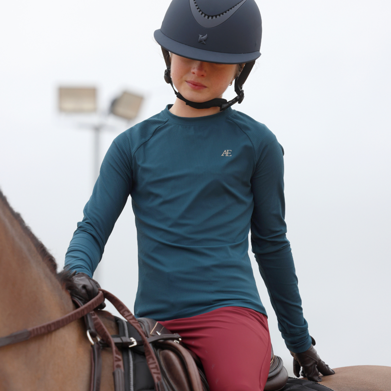 Aubrion Equestrian Young Rider Ribbed Long Sleeve Top - Estate Blue-10