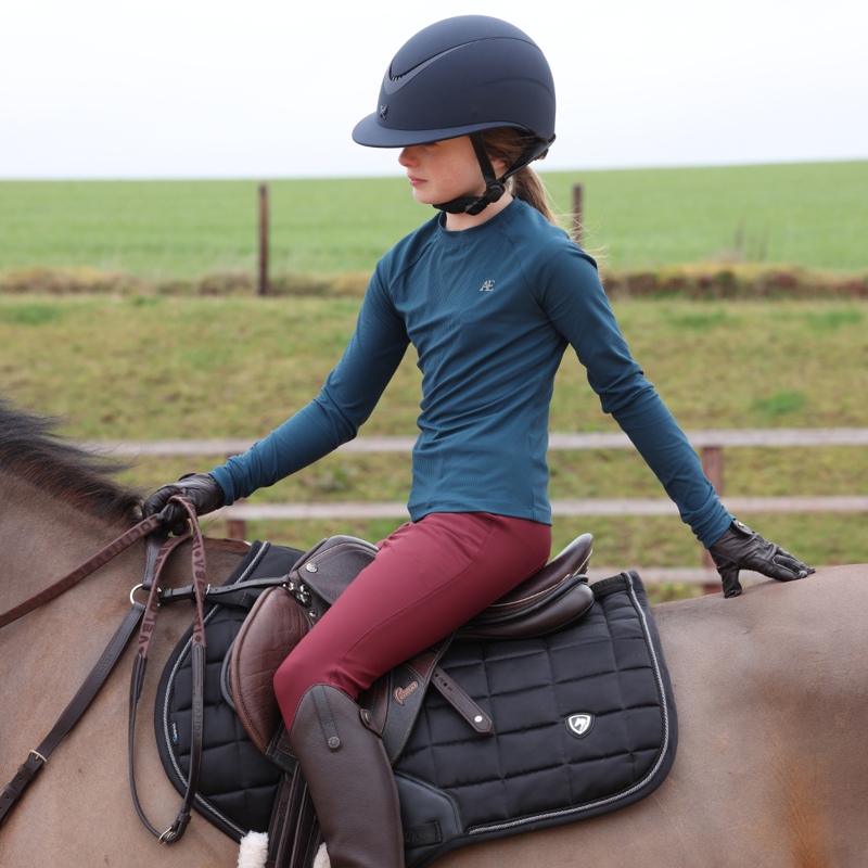 Aubrion Equestrian Young Rider Ribbed Long Sleeve Top - Estate Blue-11