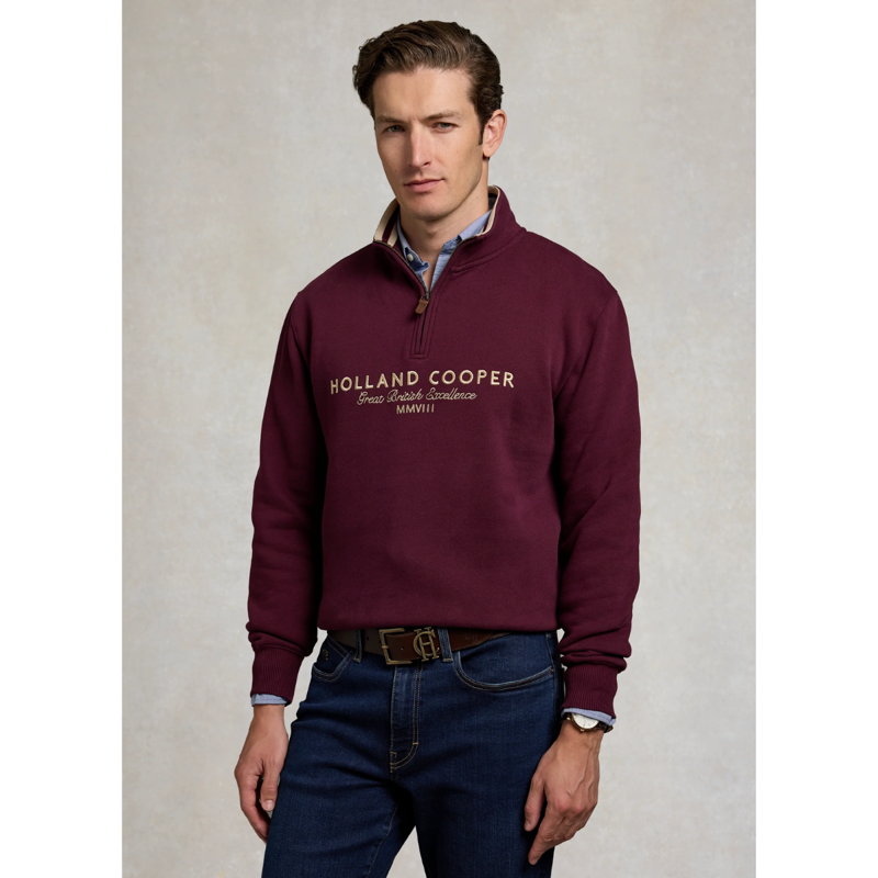 Holland Cooper Men's Heritage Quarter Zip Sweat - Mulberry-1