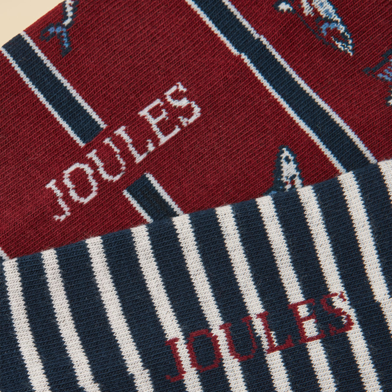 Joules Men's Kingsbury 2 Pack Socks - Burgundy Fish-1