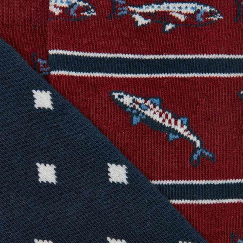 Joules Men's Kingsbury 2 Pack Socks - Burgundy Fish-2