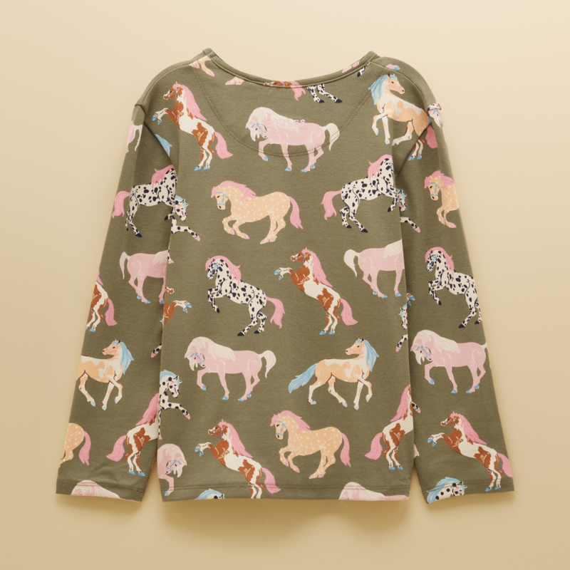 Joules Girls' Kipwell Pyjamas - Khaki Horses-1