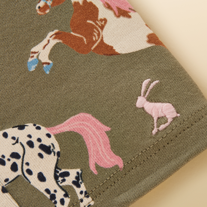 Joules Girls' Kipwell Pyjamas - Khaki Horses-3
