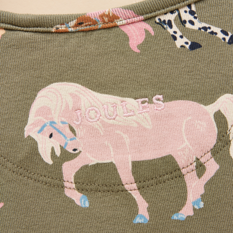 Joules Girls' Kipwell Pyjamas - Khaki Horses-5