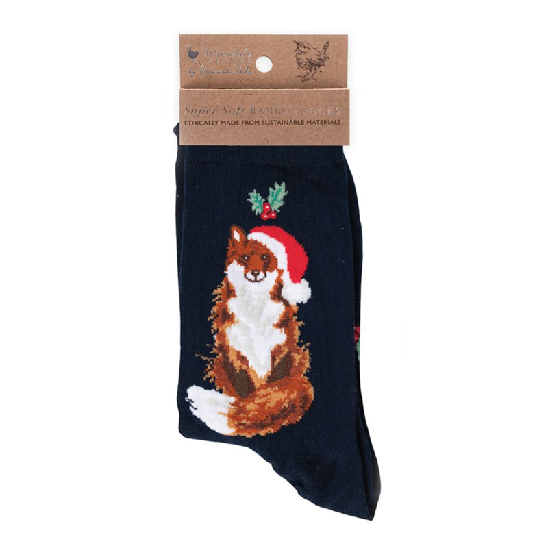 Wrendale Designs 'Festive Fox' Christmas Socks - Navy