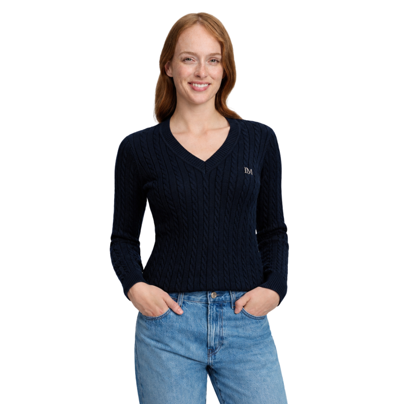 LeMieux Cora Cable V-Neck Knit Jumper - Navy