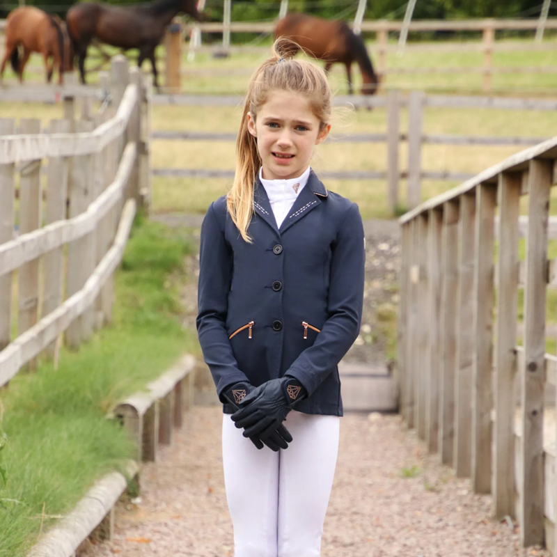 Hy Equestrian Cadiz Mizs Junior Show Jacket - Navy/Rose Gold-1