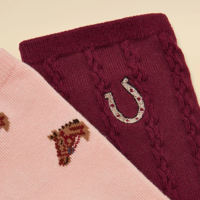Joules Ladies Everyday 2 Pack Socks - Pink/Berry Horse-1