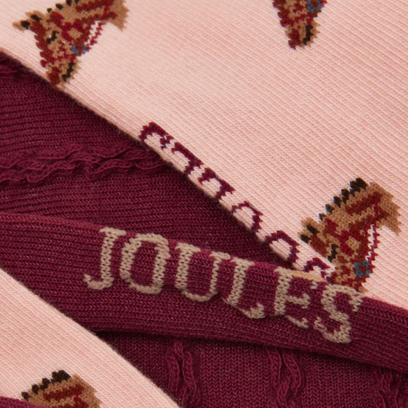 Joules Ladies Everyday 2 Pack Socks - Pink/Berry Horse-2