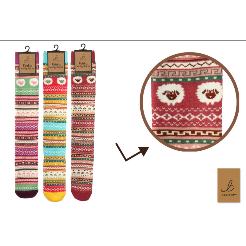 Bartleby Ladies Assorted Welly Socks - Size UK 4-8 - Nordic Sheep