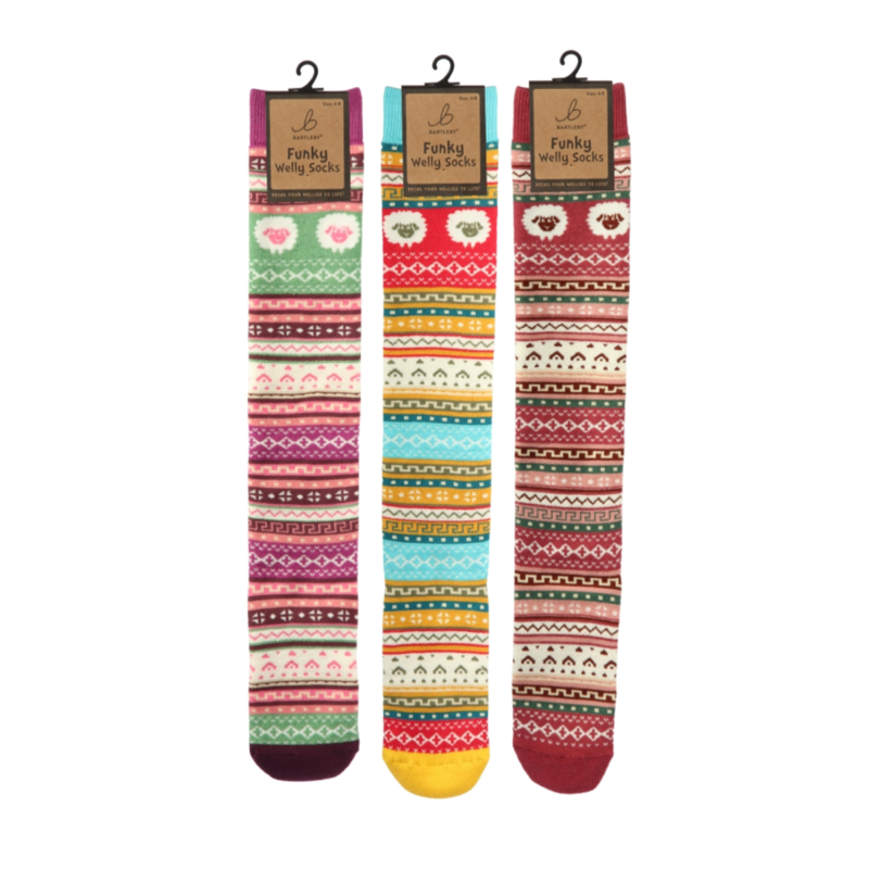 Bartleby Ladies Assorted Welly Socks - Size UK 4-8 - Nordic Sheep-1