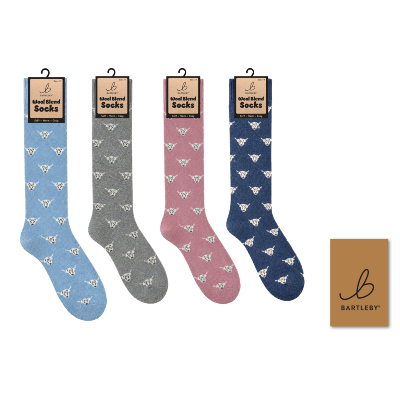 Bartleby Ladies Wool Blend Long Socks - Highland Cow - UK 4-7