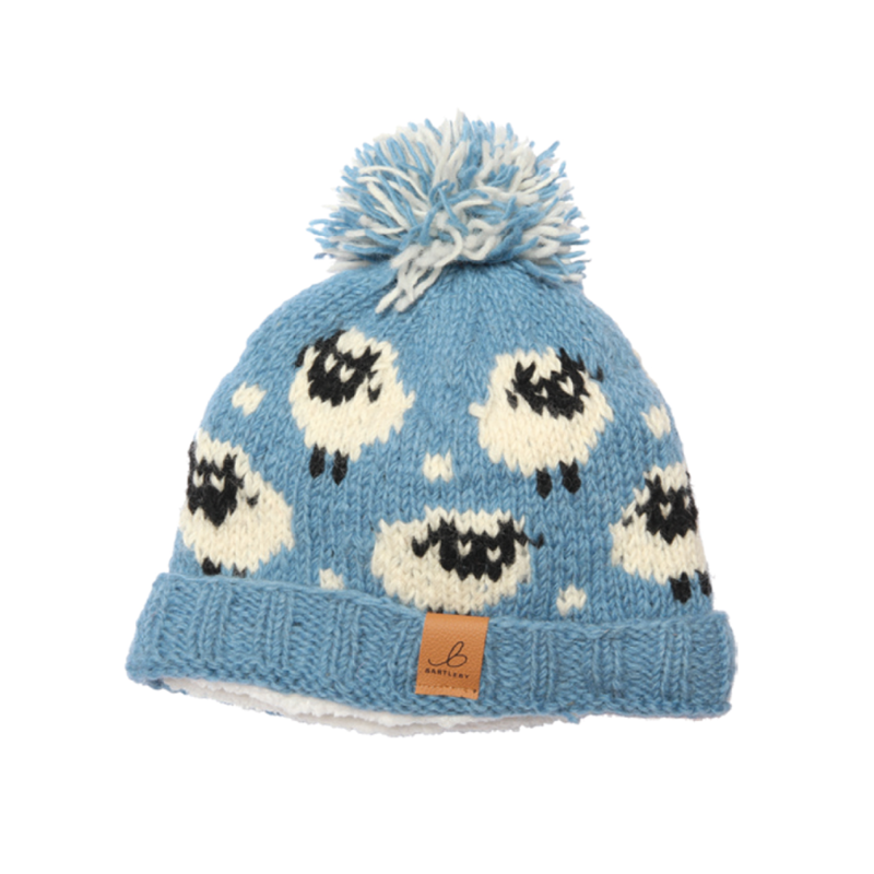 Bartleby Wool Sherpa Lined Bobble Hat - Sheep Blue