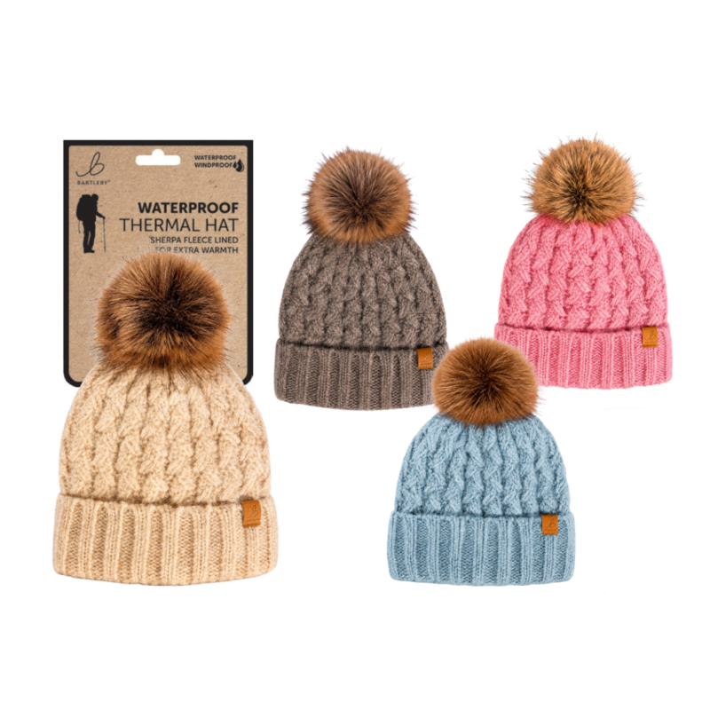 Bartleby Ladies Sherpa Lined Brushed Bobble Hat - Assorted
